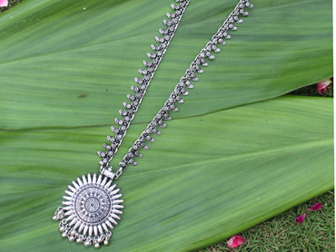 German Silver Oxidized Pendant Mala