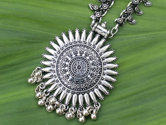 German Silver Oxidized Pendant Mala