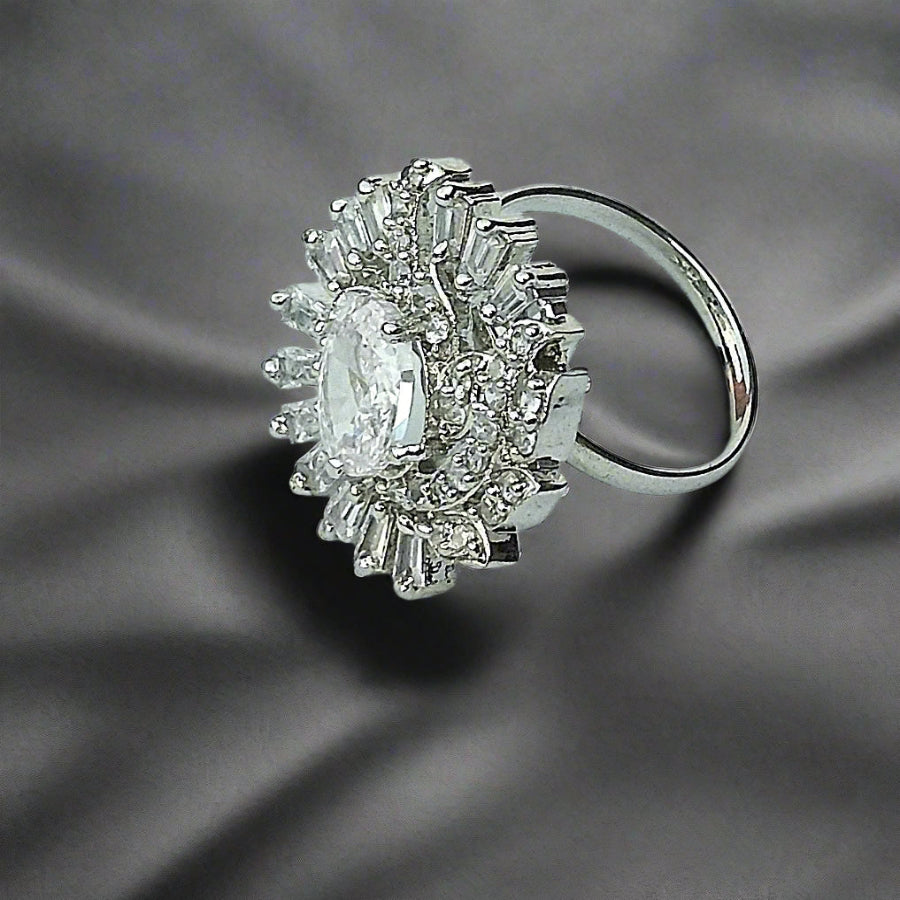 Silver Zircon Ring With White Crystal