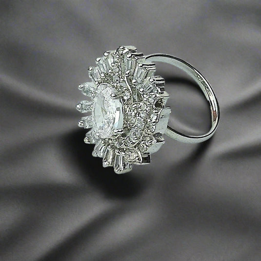 Silver Zircon Ring With White Crystal