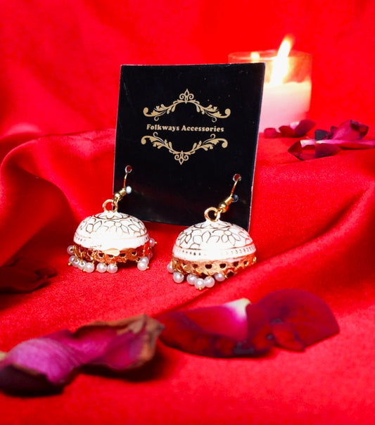 Meenakari Jhumkies With White Pearls