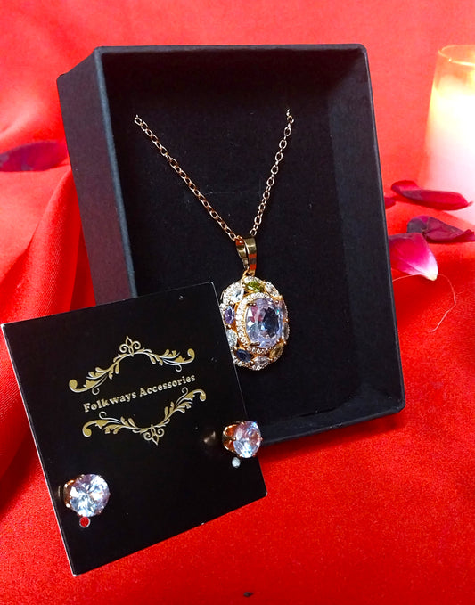 Multi Stone Round Necklace with Earring