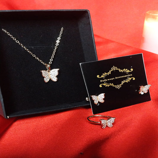 Golden Butterfly Necklace Set