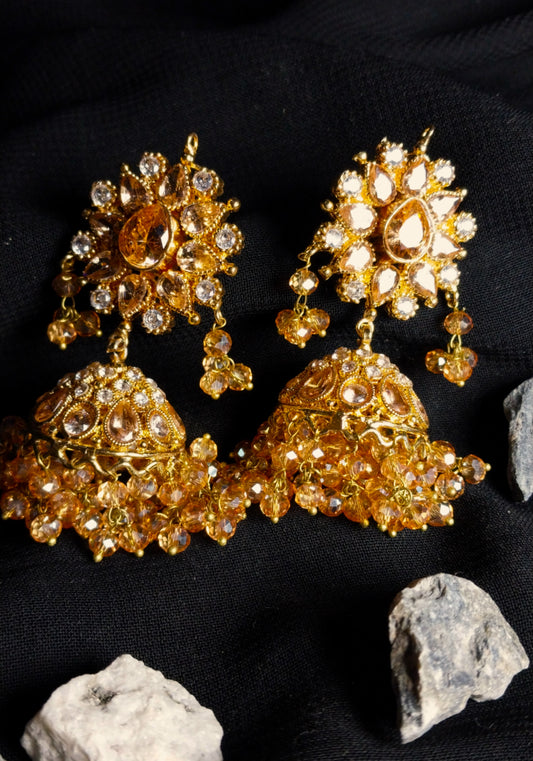 Golden Kundan Jhumka Earrings