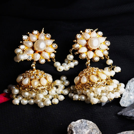 White-Crystal kundan Jhumka Earrings