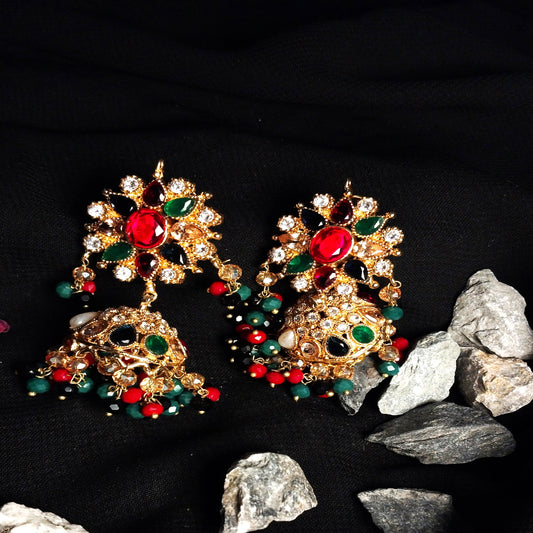 Multi-Crystal kundan Jhumka Earrings