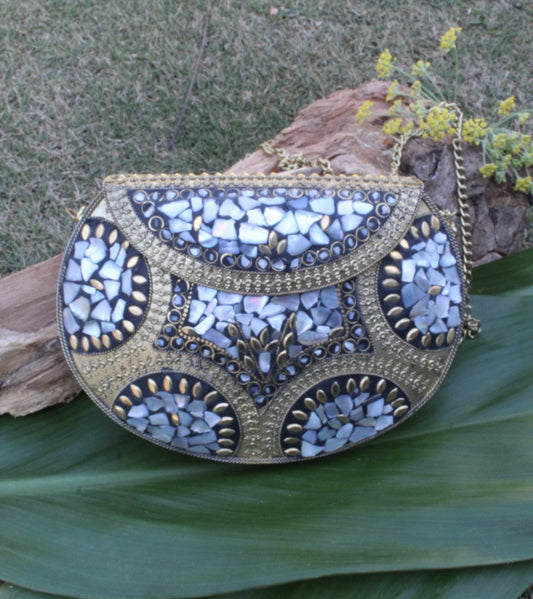 Medium Size Mosaic Stone Metal Clutches