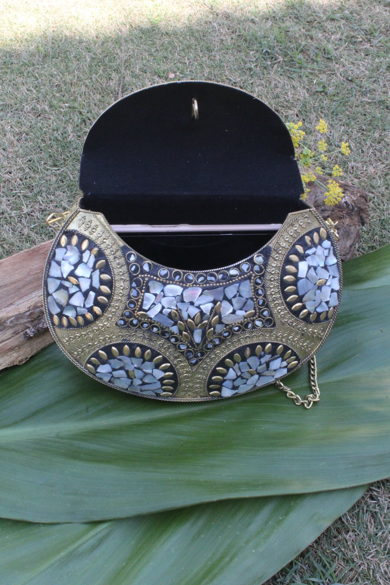 Medium Size Mosaic Stone Metal Clutches
