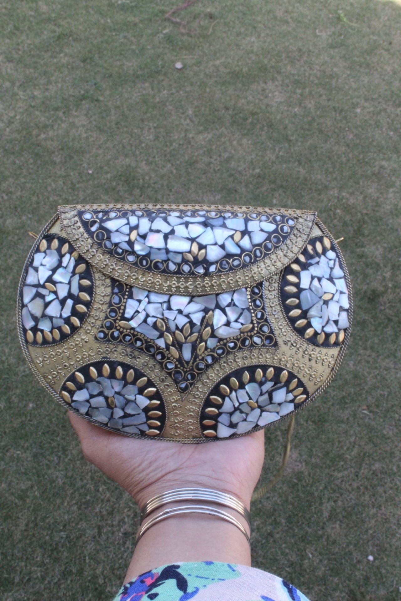 Medium Size Mosaic Stone Metal Clutches