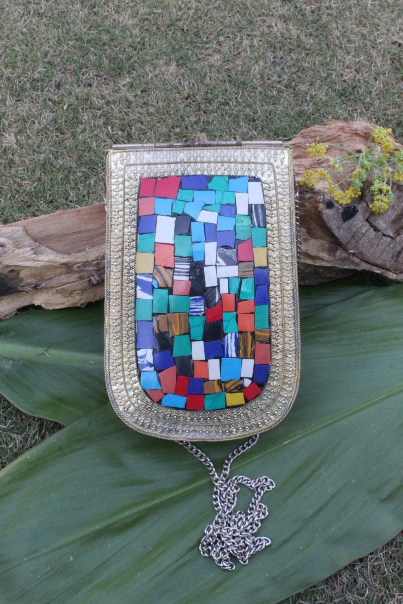 Mosaice Multi Work Golden Metal Clutch