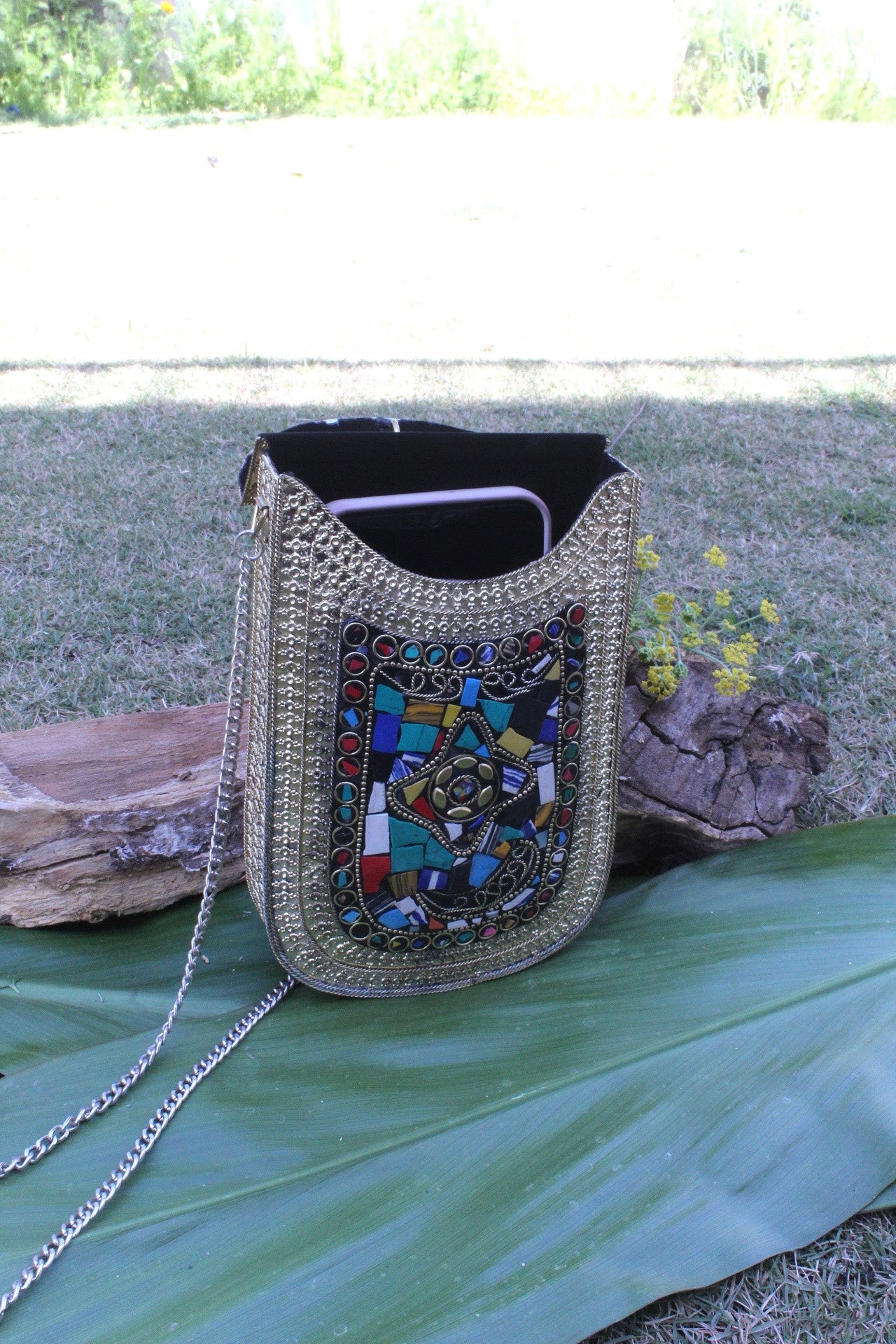 Mosaice Multi Work Golden Metal Clutch