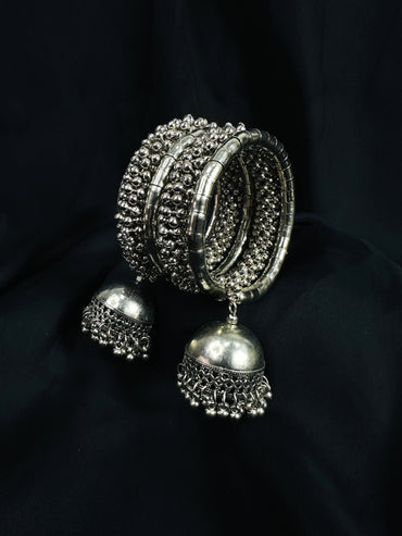 Oxidized Silver Jhumki bangles Size 2.2