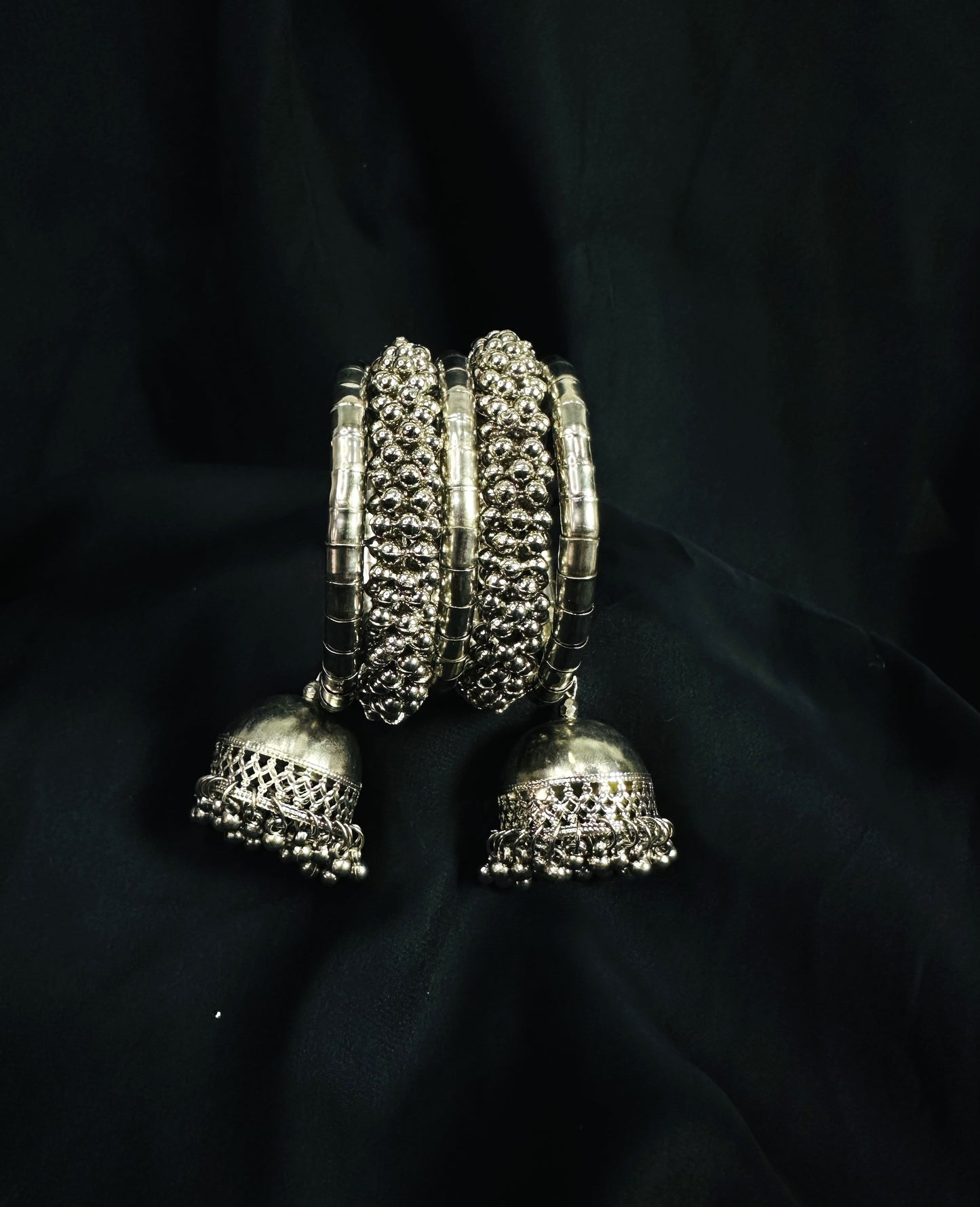 Oxidized Silver Jhumki bangles Size 2.2