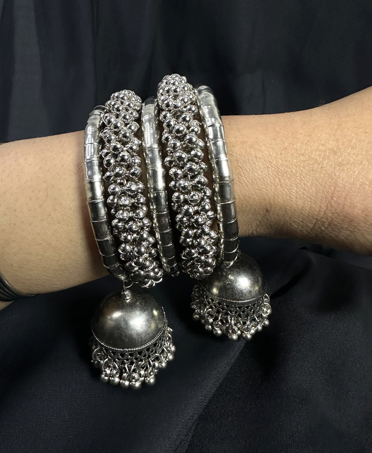 Oxidized Silver Jhumki bangles Size 2.2