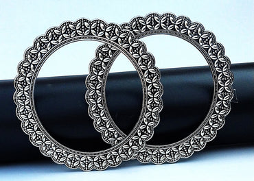 Antique German Silver Oxidized Kada Bangle Pair Size 2.4inch